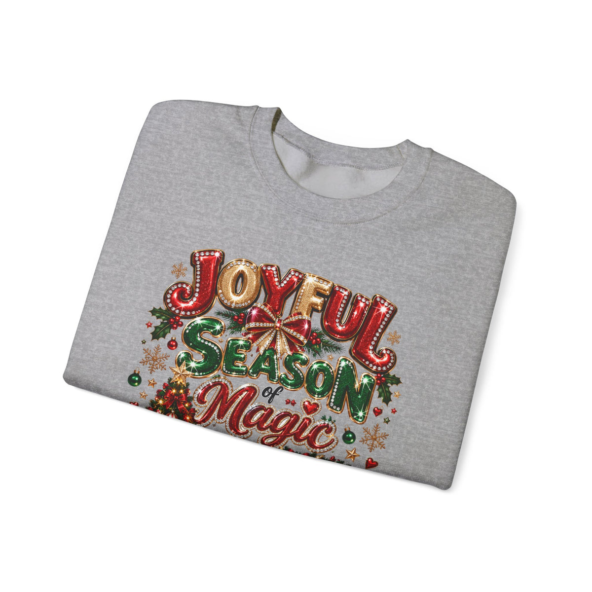 Joyful Season Magic Crewneck Sweatshirt — Christmas Tree & Fireplace Holiday Sweater