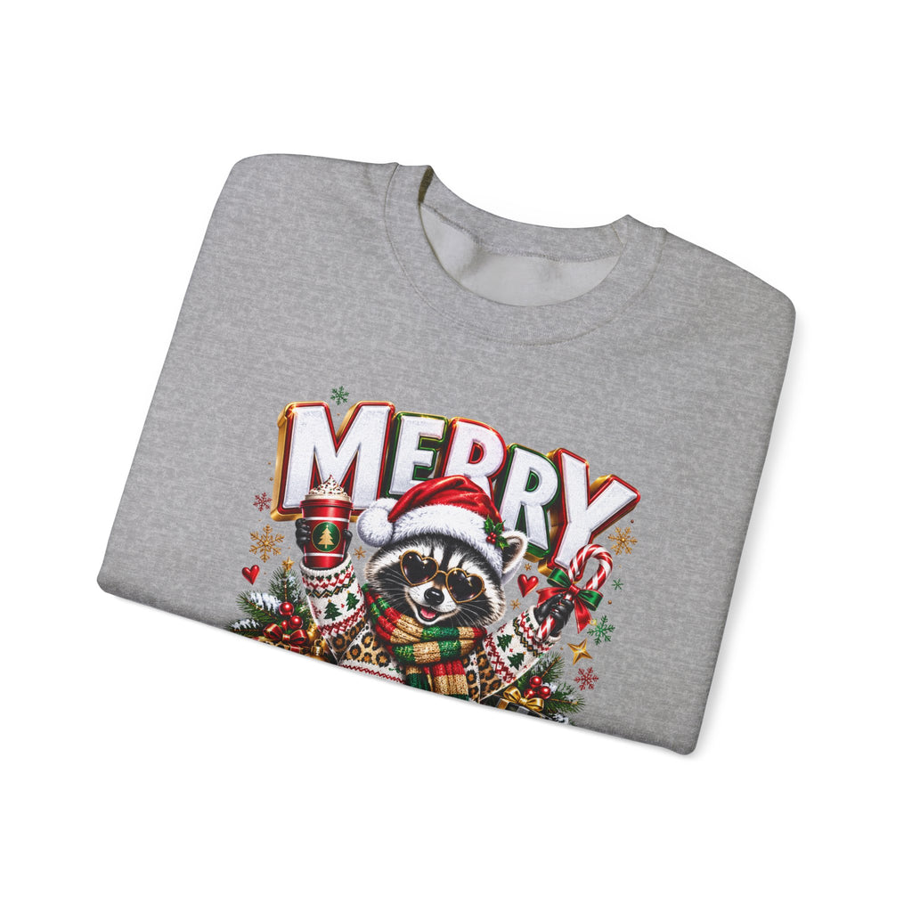 Christmas Raccoon Sweatshirt - "Merry Christmas" Holiday Crewneck