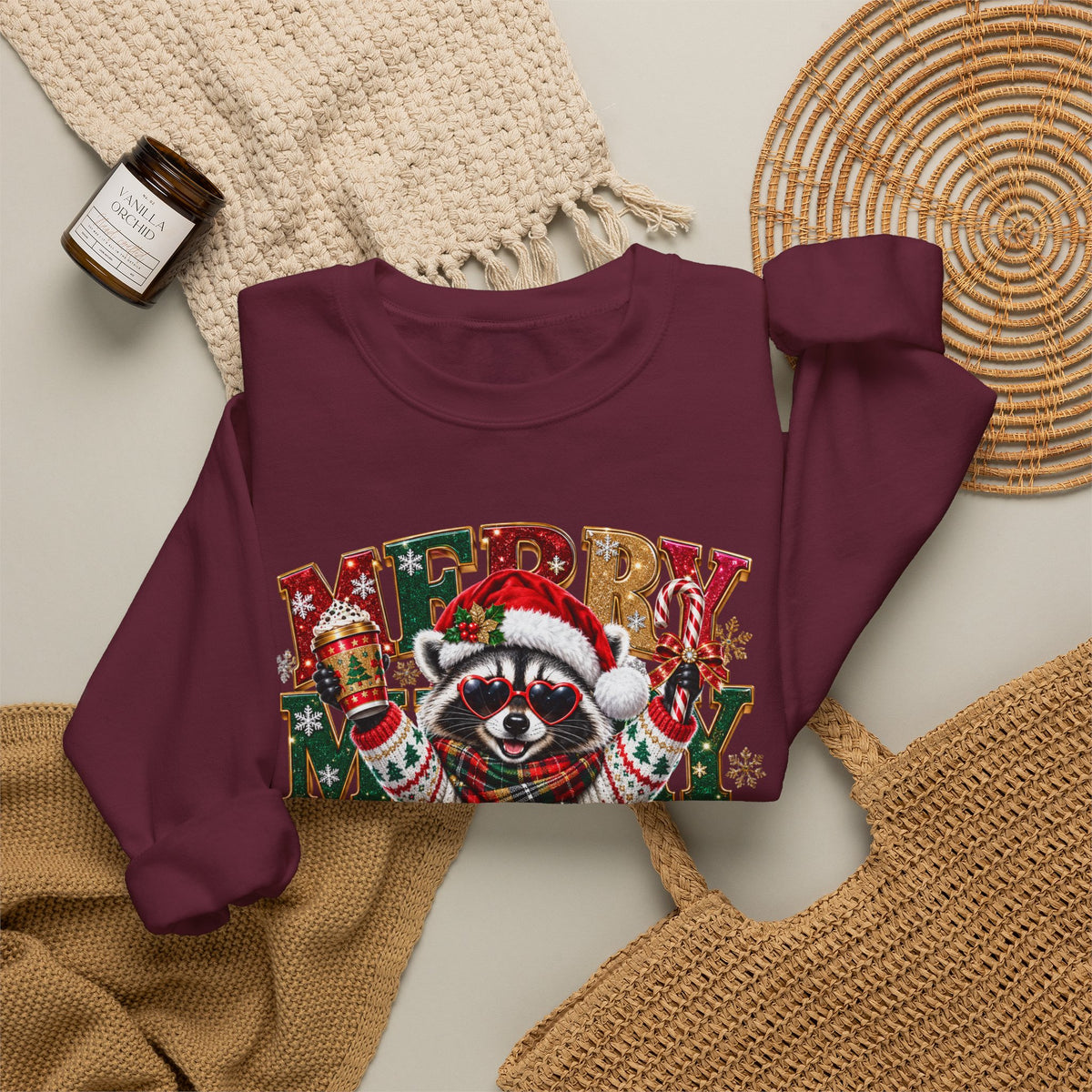 Christmas Raccoon "Merry Merry Christmas" Sweatshirt