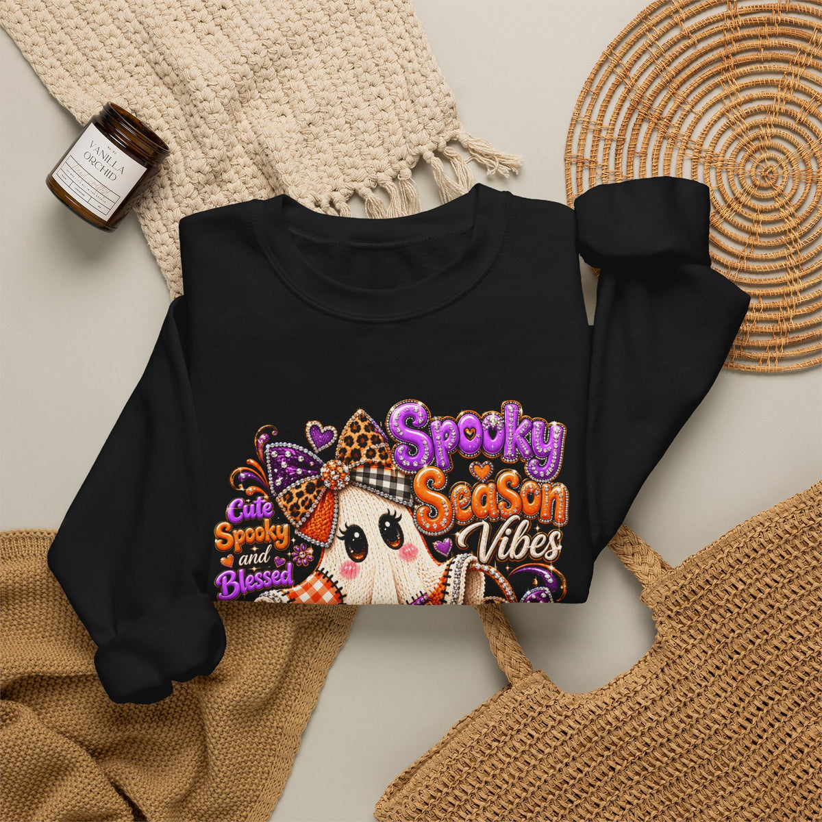 Spooky Season Ghost Sweatshirt – Cute Halloween Pumpkin Crewneck