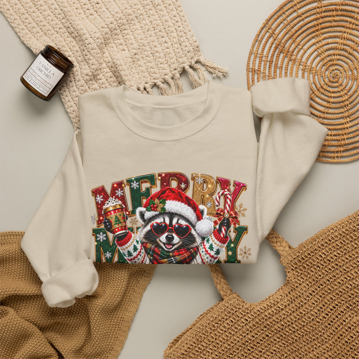 Christmas Raccoon "Merry Merry Christmas" Sweatshirt