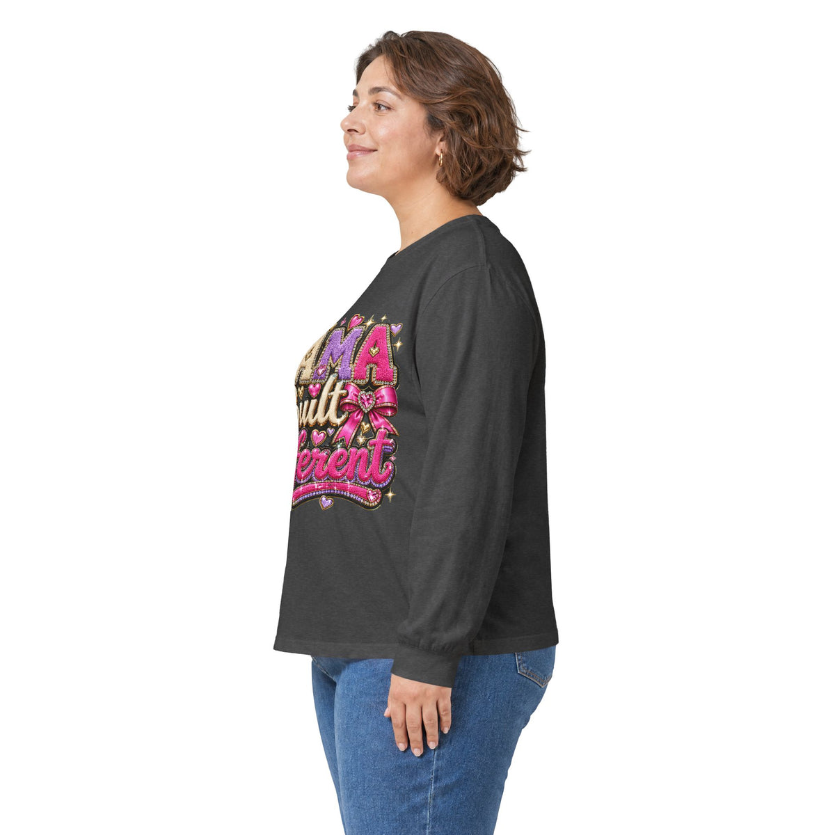 Mama Built Different Long Sleeve Tee — Pink Crowned Mom Graphic Shirt