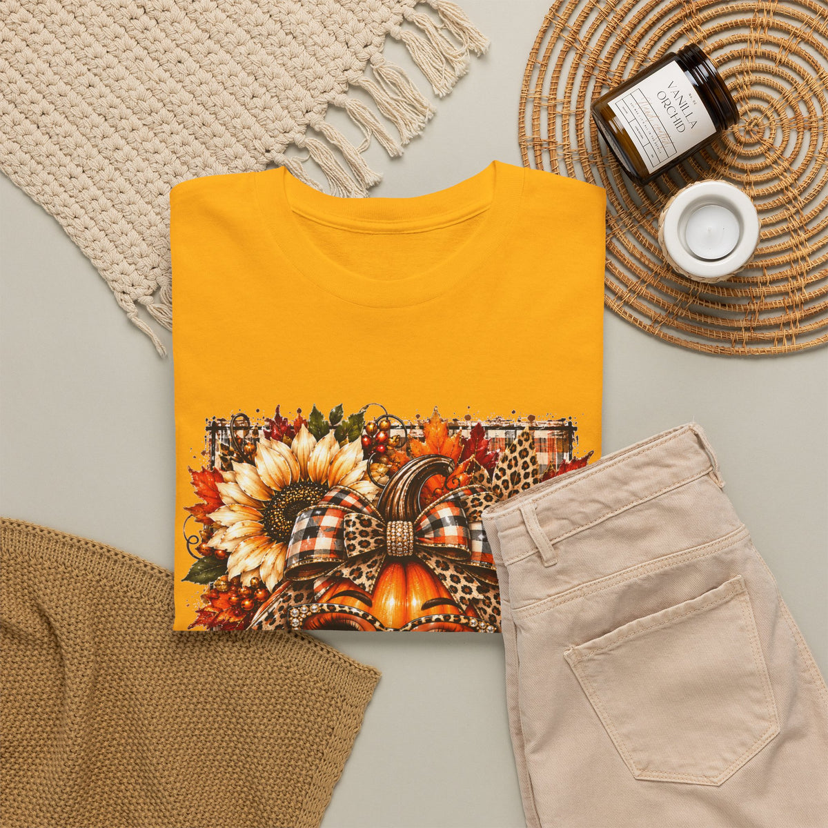Autumn Pumpkin Face T-Shirt — Cute Fall Sunflower Graphic Tee