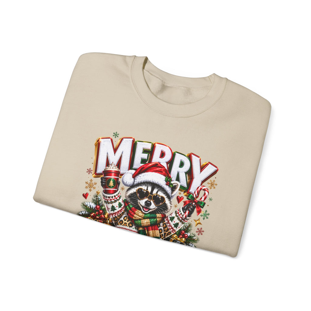 Christmas Raccoon Sweatshirt - "Merry Christmas" Holiday Crewneck