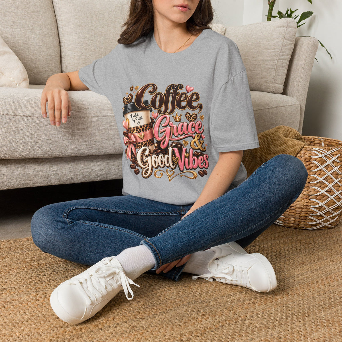 Coffee & Grace T-Shirt — 'Coffee, Grace, Good Vibes' Graphic Tee