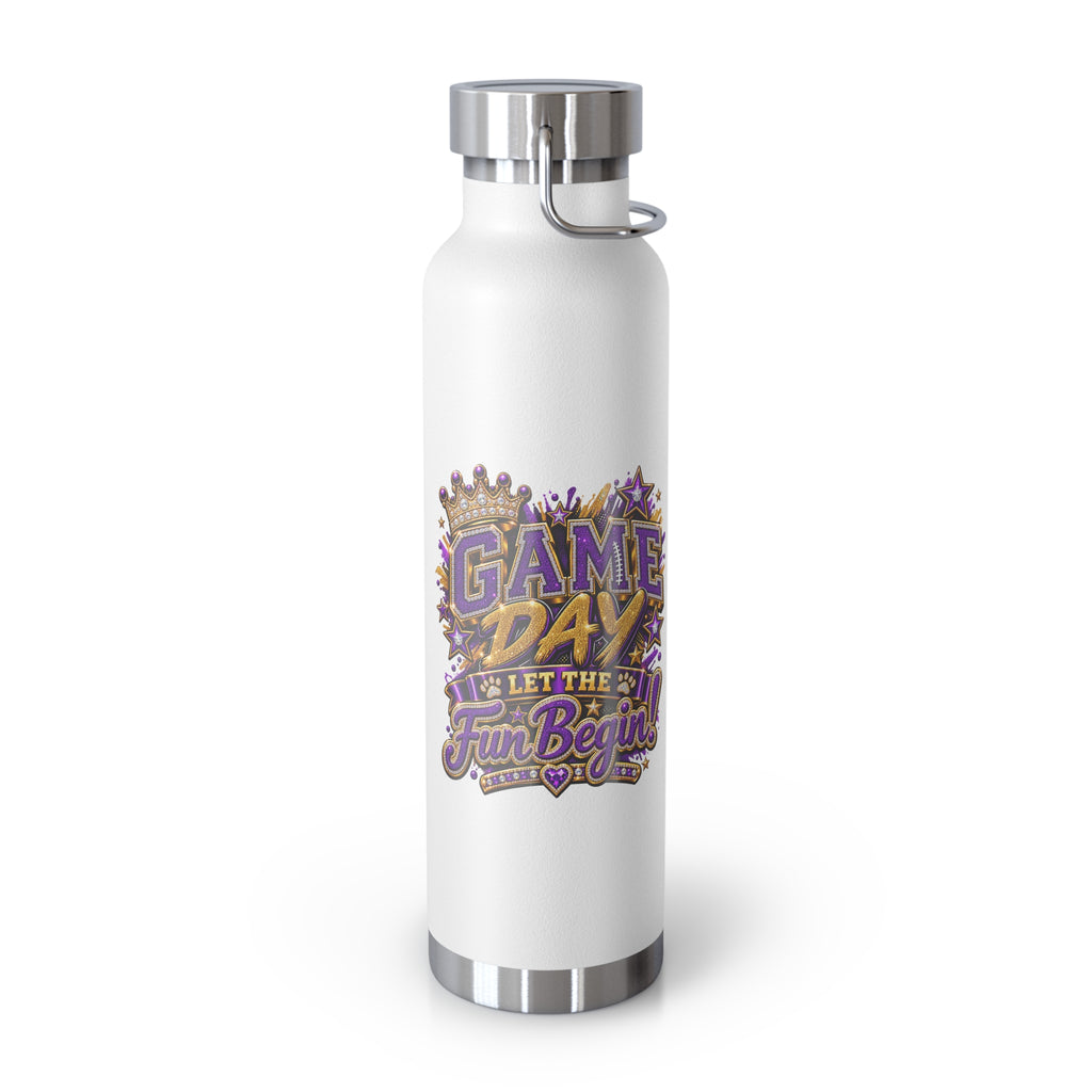 Game Day 22oz Vacuum Water Bottle — 'Let the Fun Begin' Sports Insulated Flask
