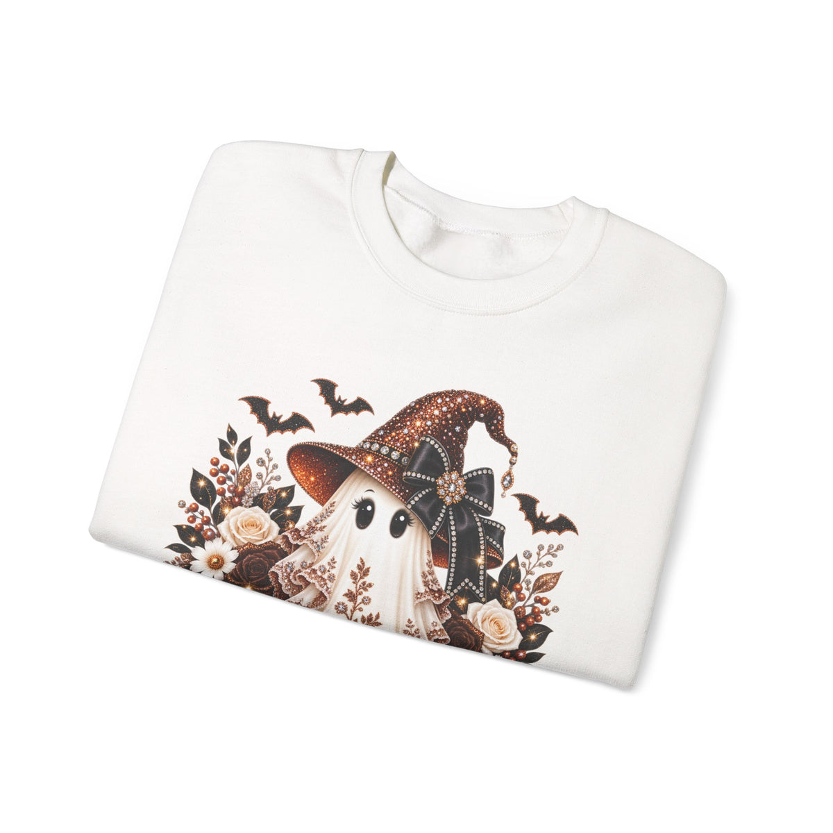 Ghost Witch Sweatshirt — Cute Halloween Pumpkin & Bat Crewneck