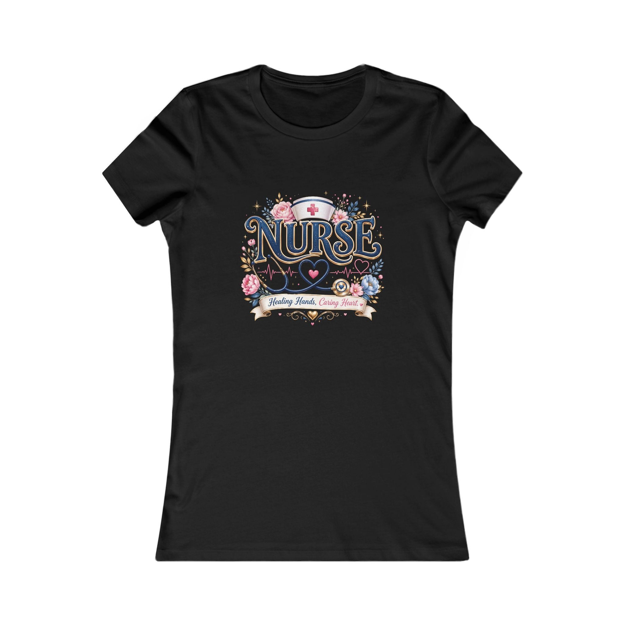 Nurse Floral Tee — Women's Nursing Shirt with Stethoscope & Heart Design