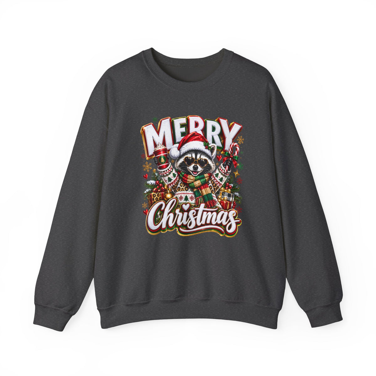 Christmas Raccoon Sweatshirt - "Merry Christmas" Holiday Crewneck