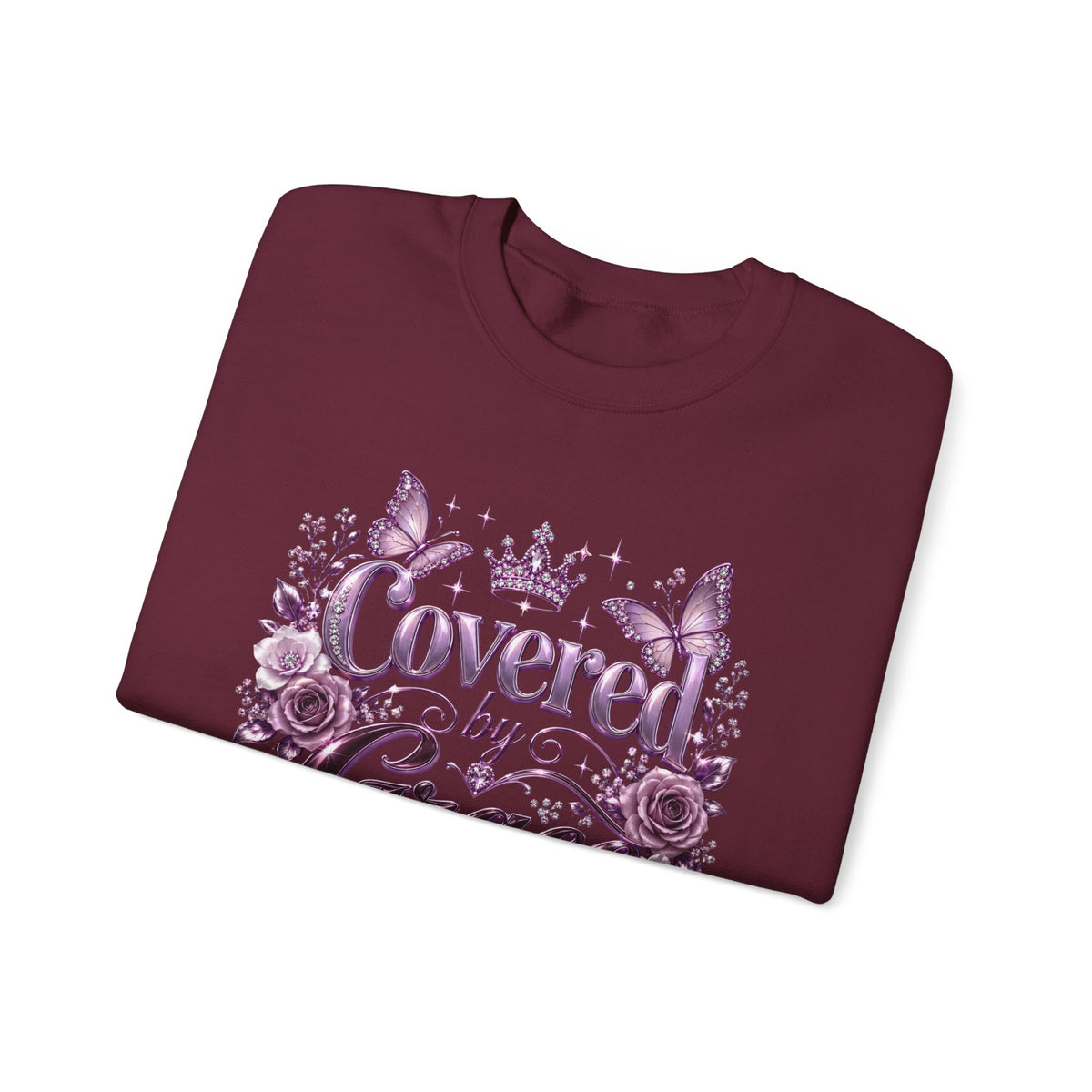 Crewneck Sweatshirt — "Covered by Grace" Floral Christian Pullover