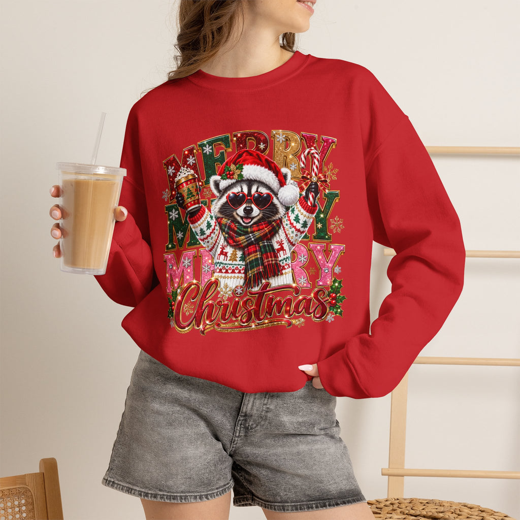 Christmas Raccoon "Merry Merry Christmas" Sweatshirt