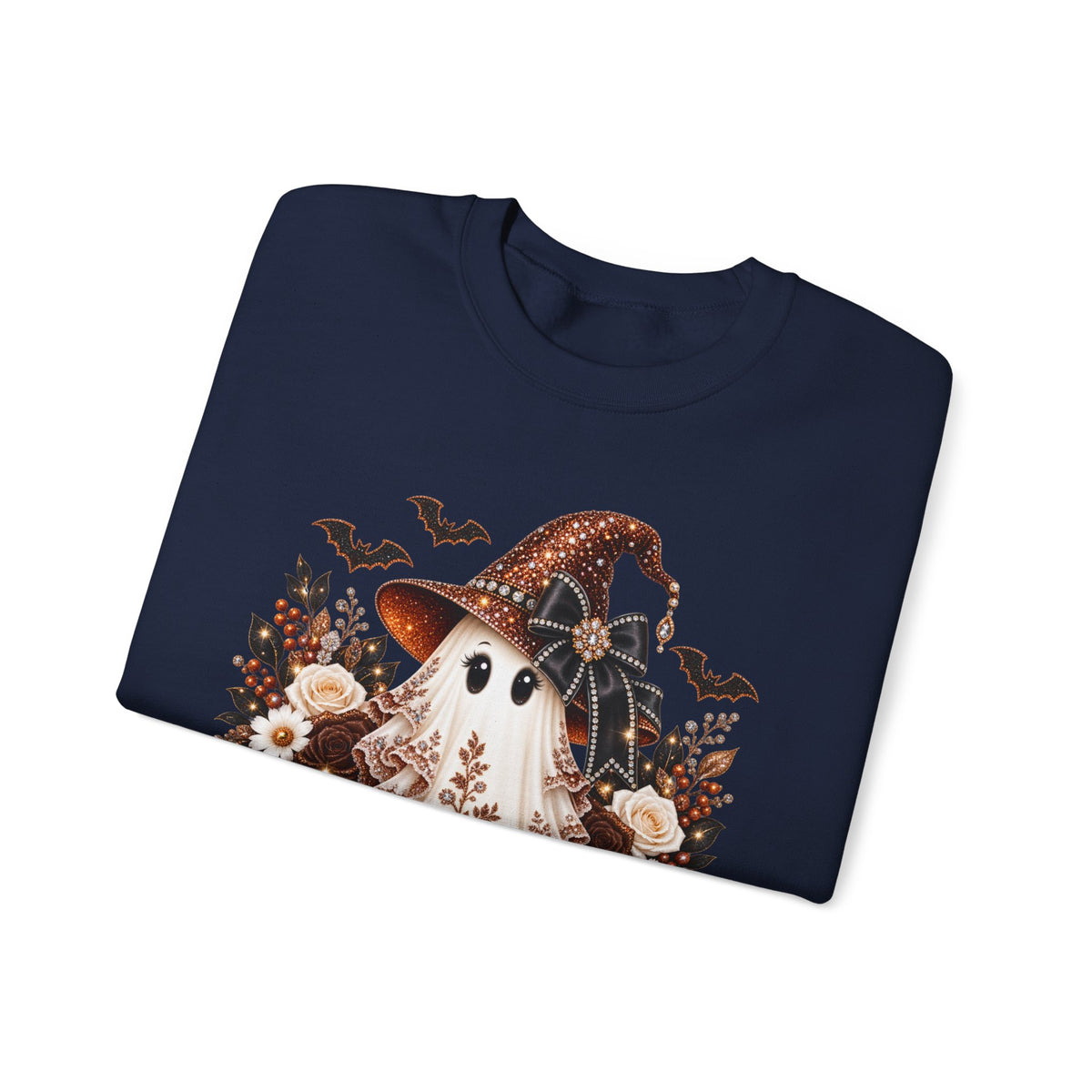 Ghost Witch Sweatshirt — Cute Halloween Pumpkin & Bat Crewneck