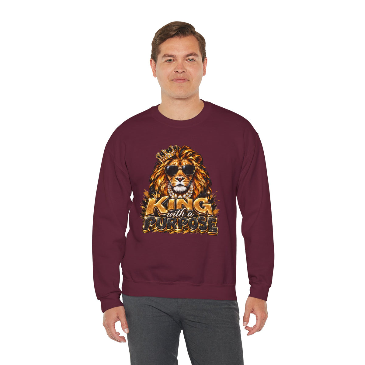 King With a Purpose Lion Sweatshirt — Inspirational Graphic Crewneck