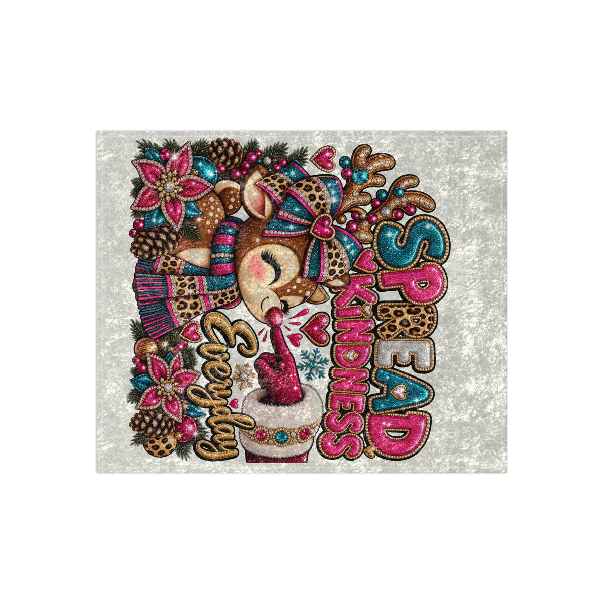 Crushed Velvet Blanket - 'Spread Kindness Everyday' Cozy Holiday Reindeer Throw