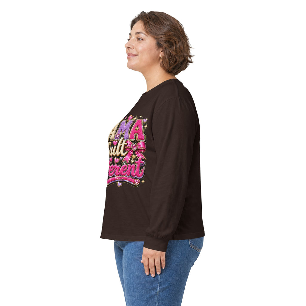 Mama Built Different Long Sleeve Tee — Pink Crowned Mom Graphic Shirt