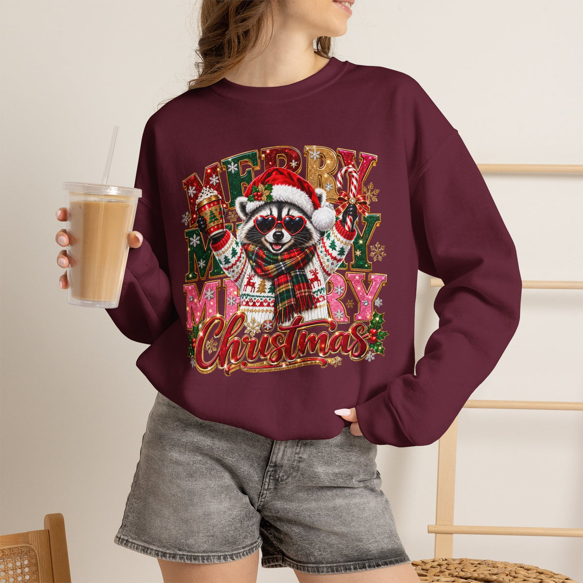 Christmas Raccoon "Merry Merry Christmas" Sweatshirt