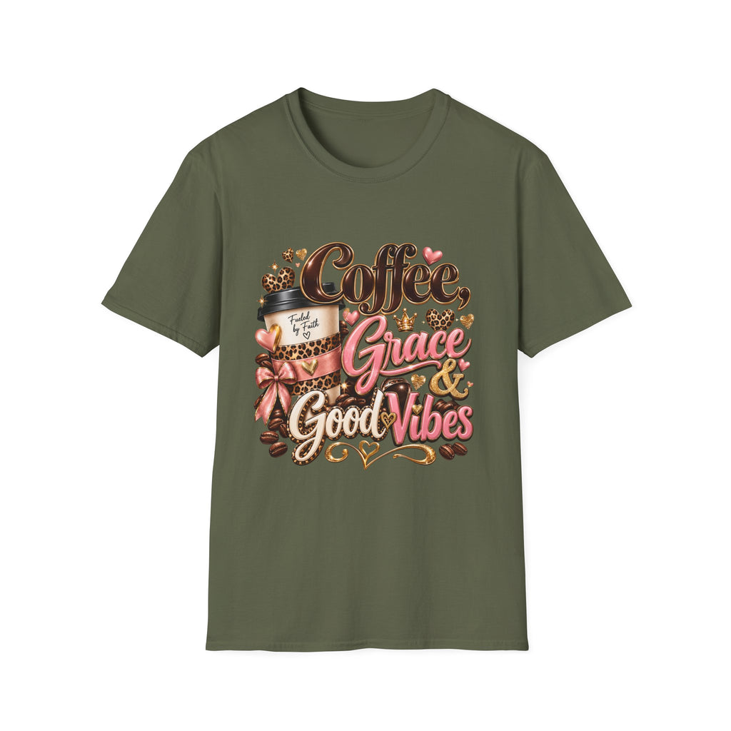 Coffee & Grace T-Shirt — 'Coffee, Grace, Good Vibes' Graphic Tee