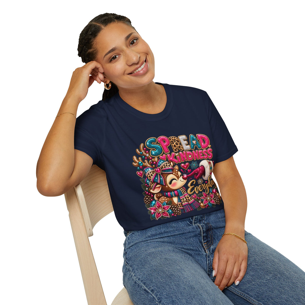 Spread Kindness Everyday T-Shirt — Cute Reindeer Holiday Graphic Tee