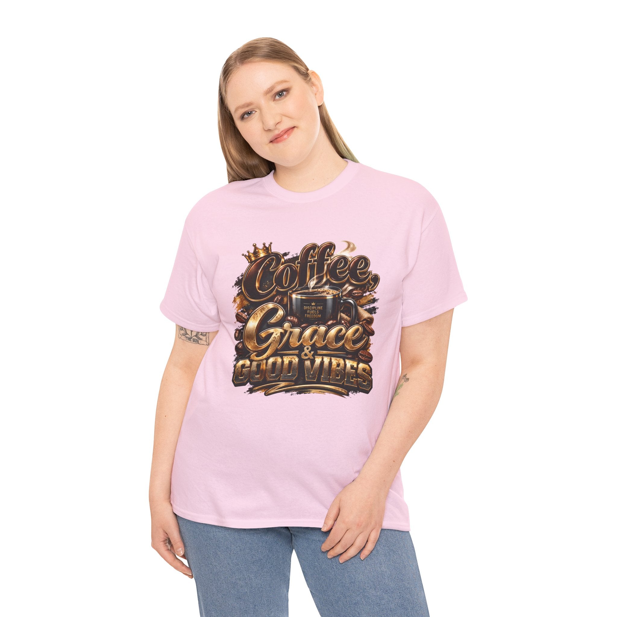 Coffee Grace & Good Vibes T-Shirt — Inspirational Christian Coffee Tee