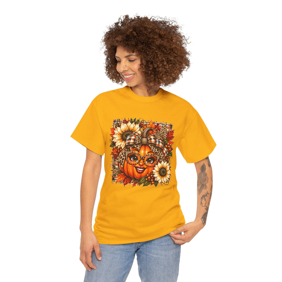 Autumn Pumpkin Face T-Shirt — Cute Fall Sunflower Graphic Tee