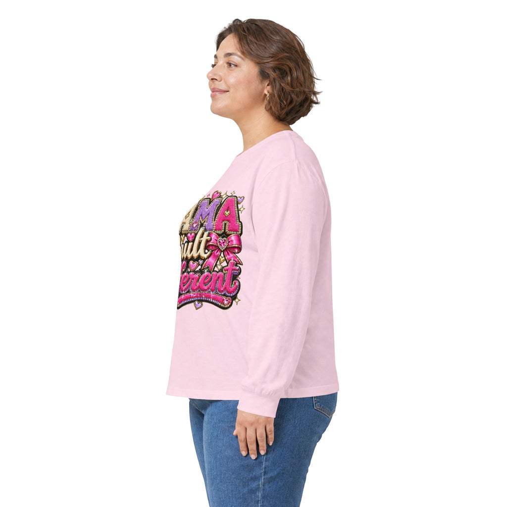 Mama Built Different Long Sleeve Tee — Pink Crowned Mom Graphic Shirt