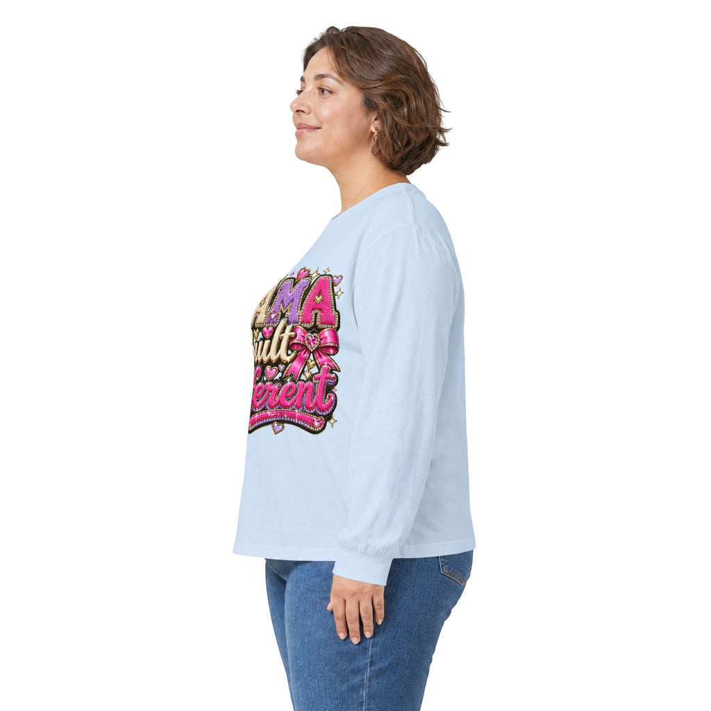 Mama Built Different Long Sleeve Tee — Pink Crowned Mom Graphic Shirt