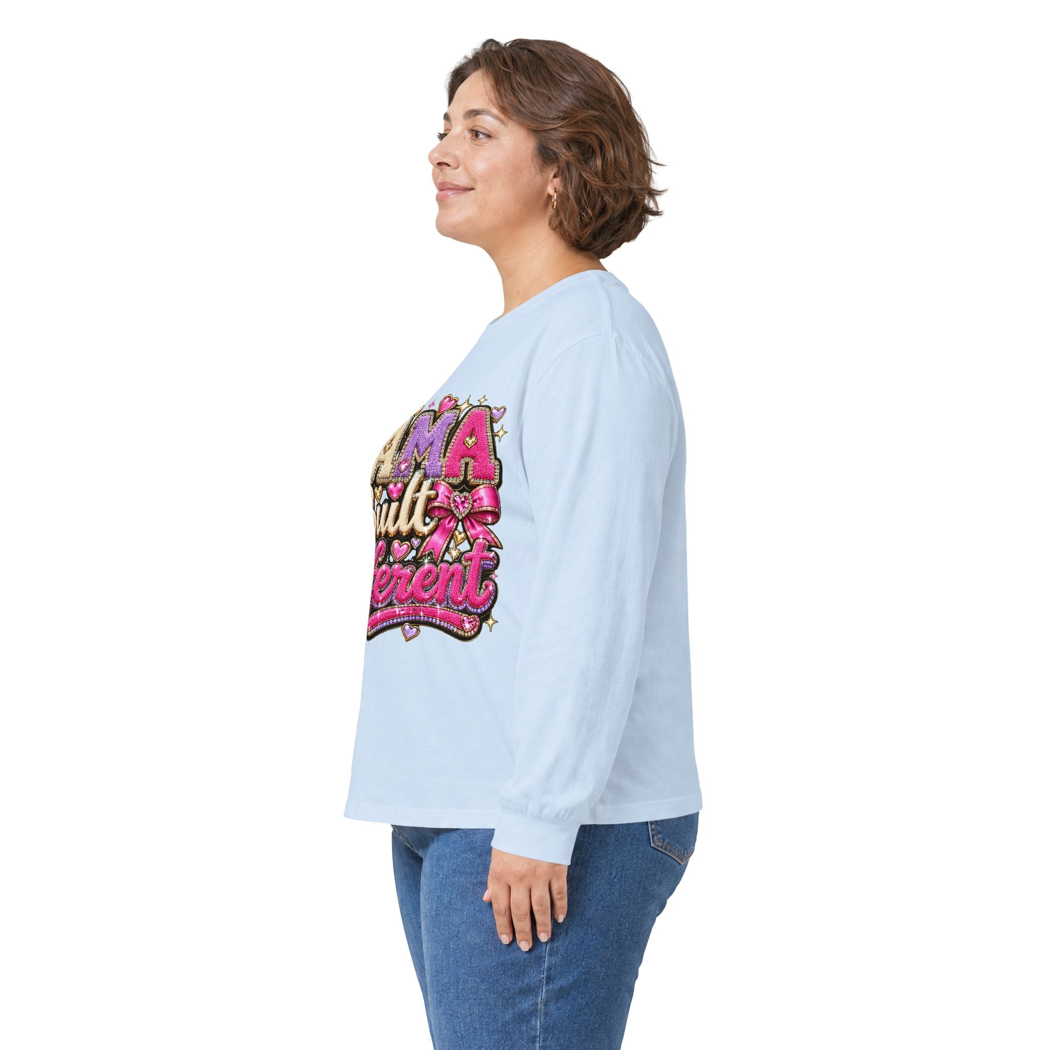 Mama Built Different Long Sleeve Tee — Pink Crowned Mom Graphic Shirt