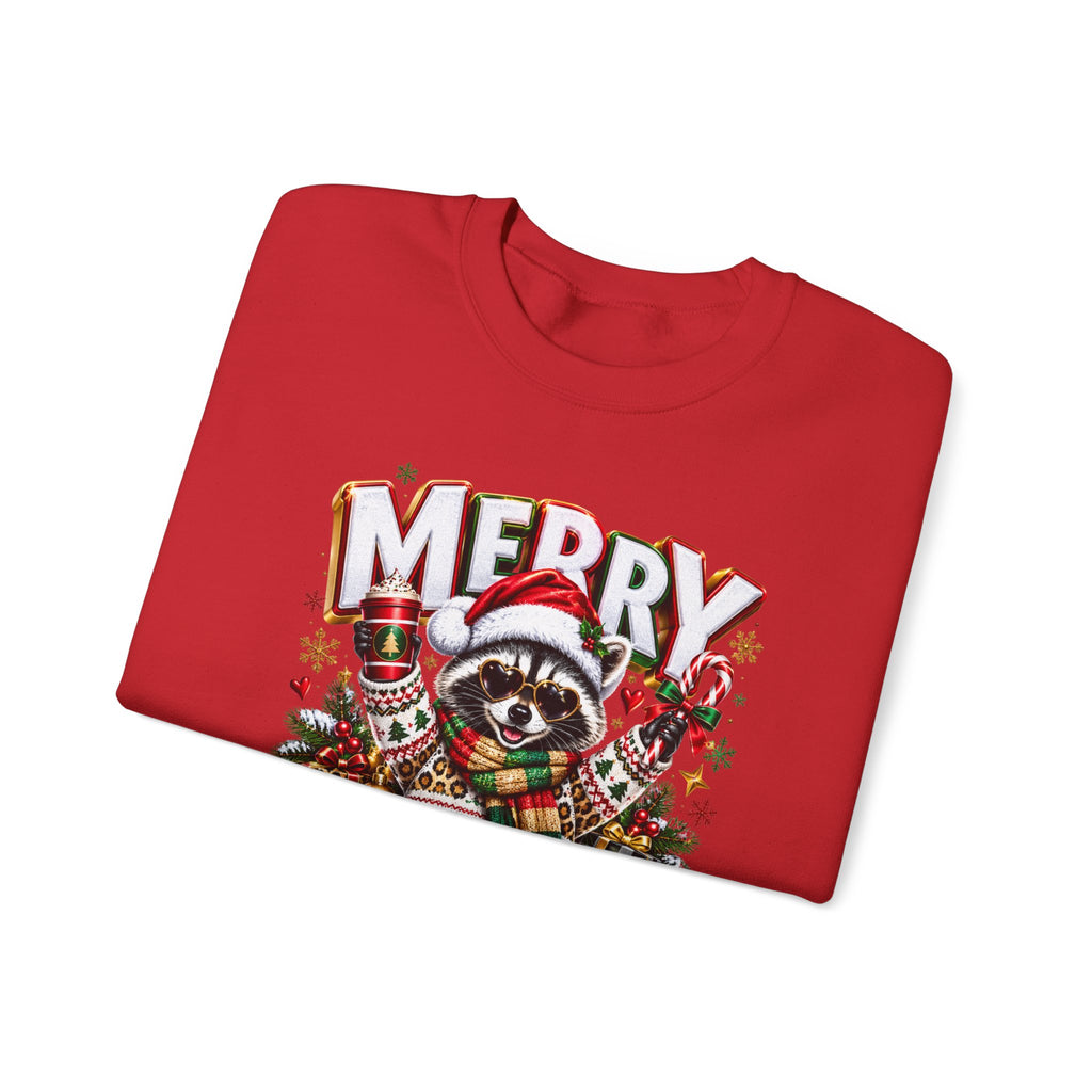 Christmas Raccoon Sweatshirt - "Merry Christmas" Holiday Crewneck