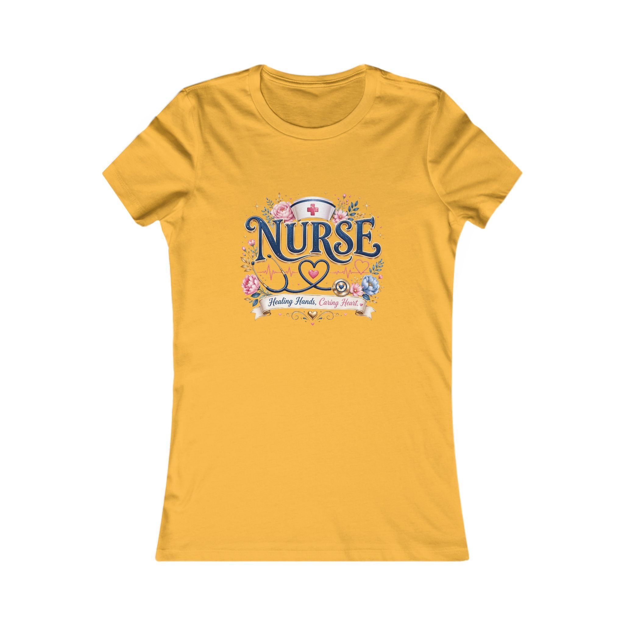 Nurse Floral Tee — Women's Nursing Shirt with Stethoscope & Heart Design