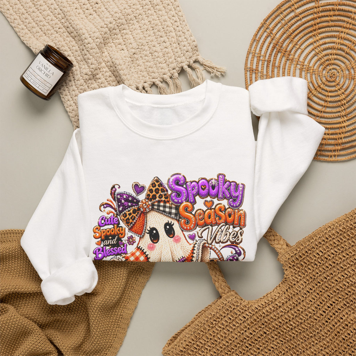Spooky Season Ghost Sweatshirt – Cute Halloween Pumpkin Crewneck