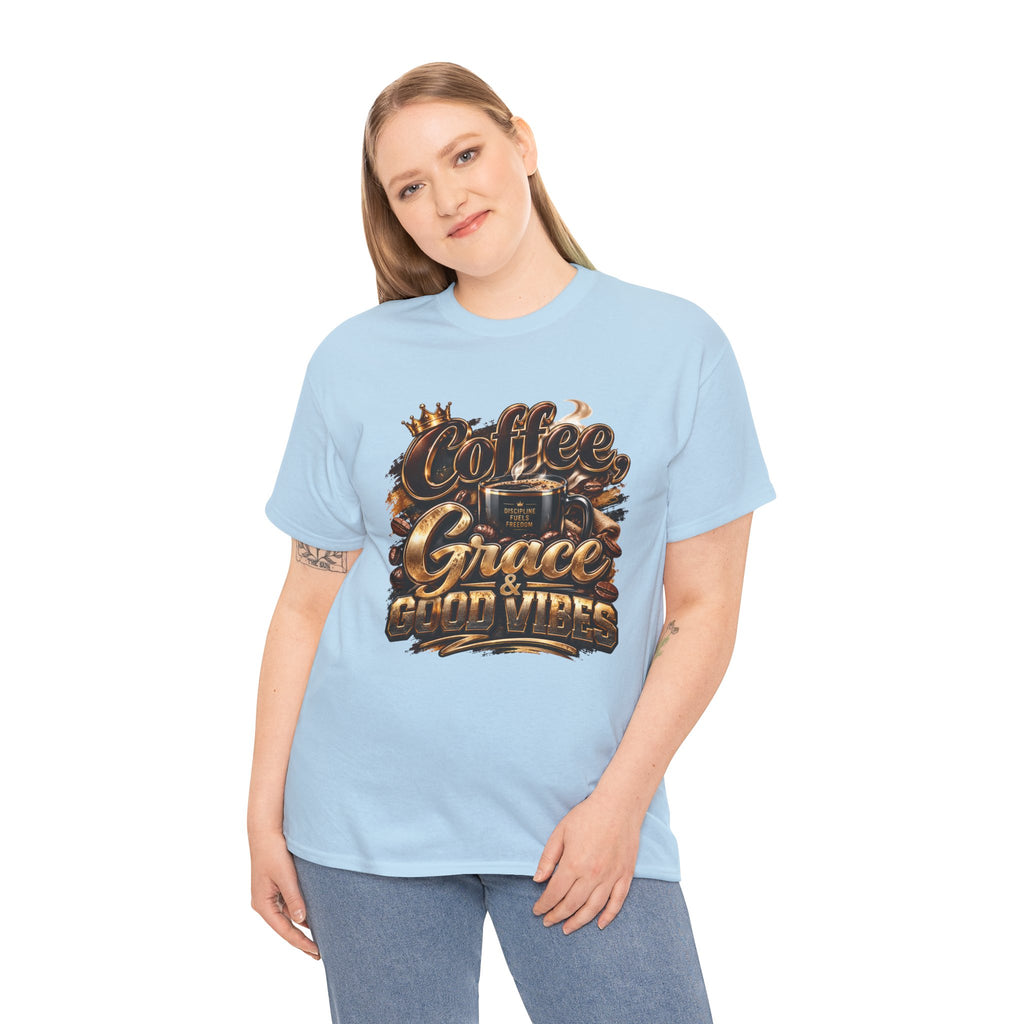 Coffee Grace & Good Vibes T-Shirt — Inspirational Christian Coffee Tee