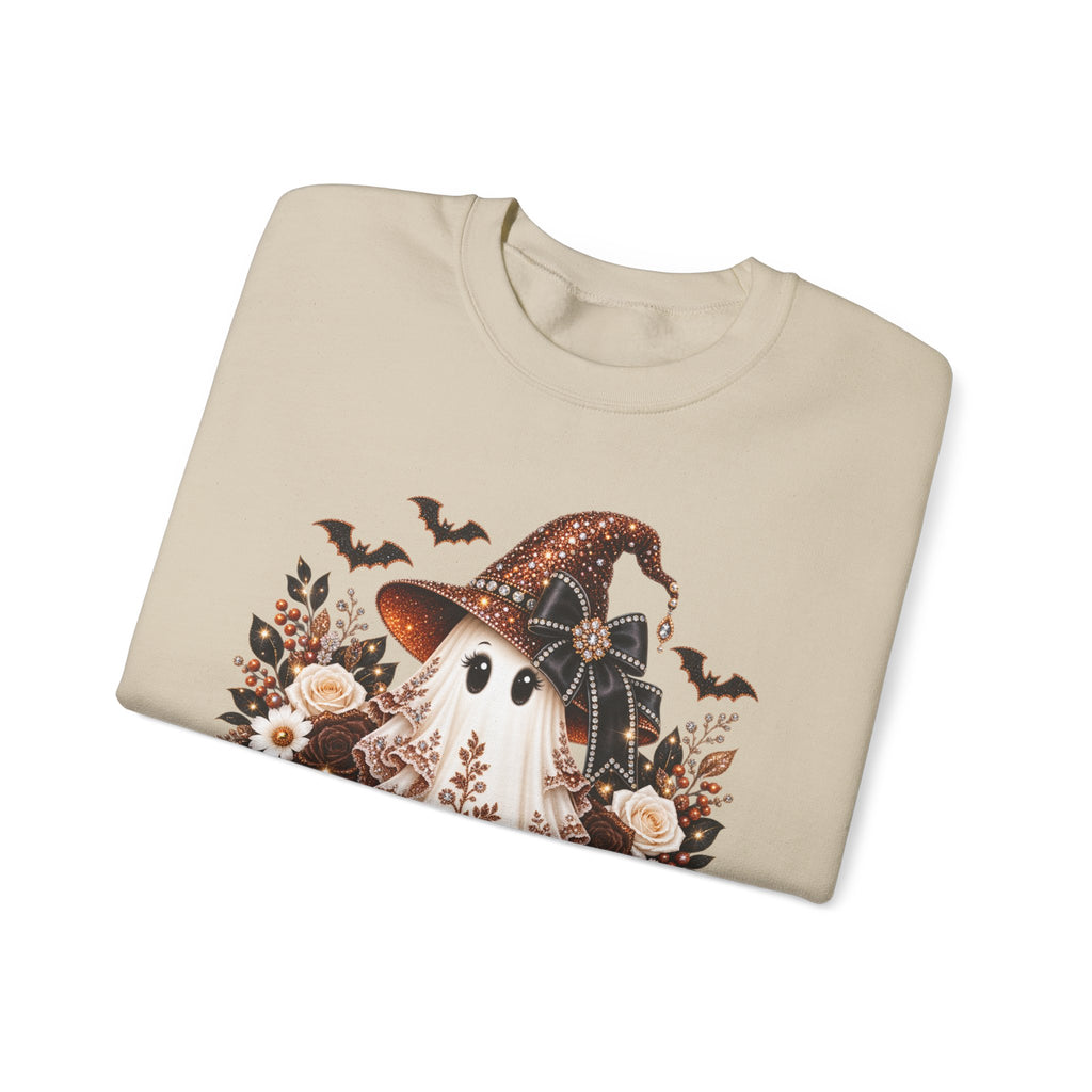 Ghost Witch Sweatshirt — Cute Halloween Pumpkin & Bat Crewneck