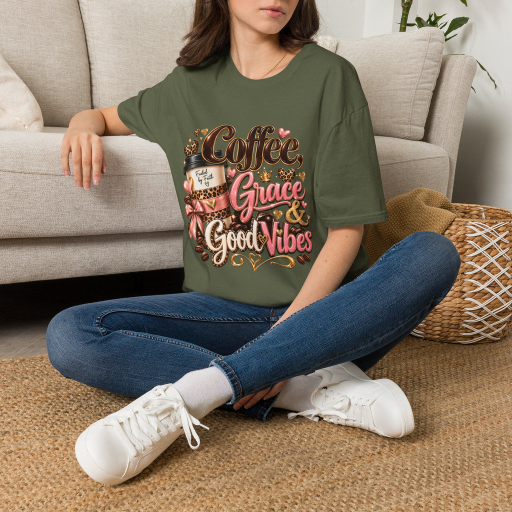 Coffee & Grace T-Shirt — 'Coffee, Grace, Good Vibes' Graphic Tee