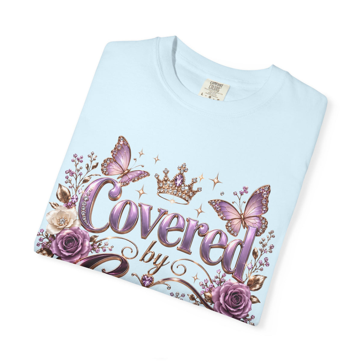 Covered by Grace T-Shirt — Floral Butterfly Christian Faith Tee