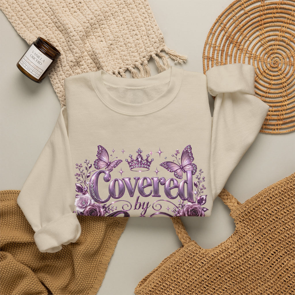 Crewneck Sweatshirt — "Covered by Grace" Floral Christian Pullover