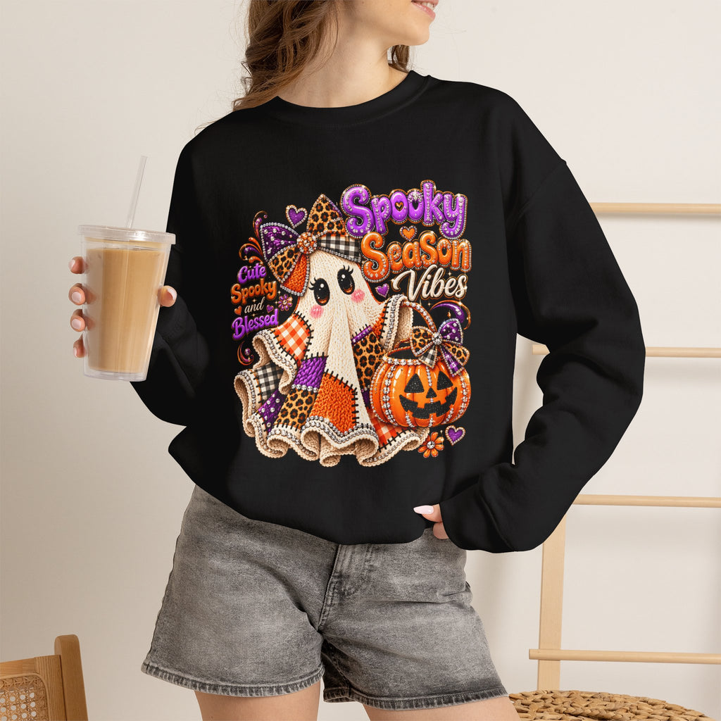 Spooky Season Ghost Sweatshirt – Cute Halloween Pumpkin Crewneck