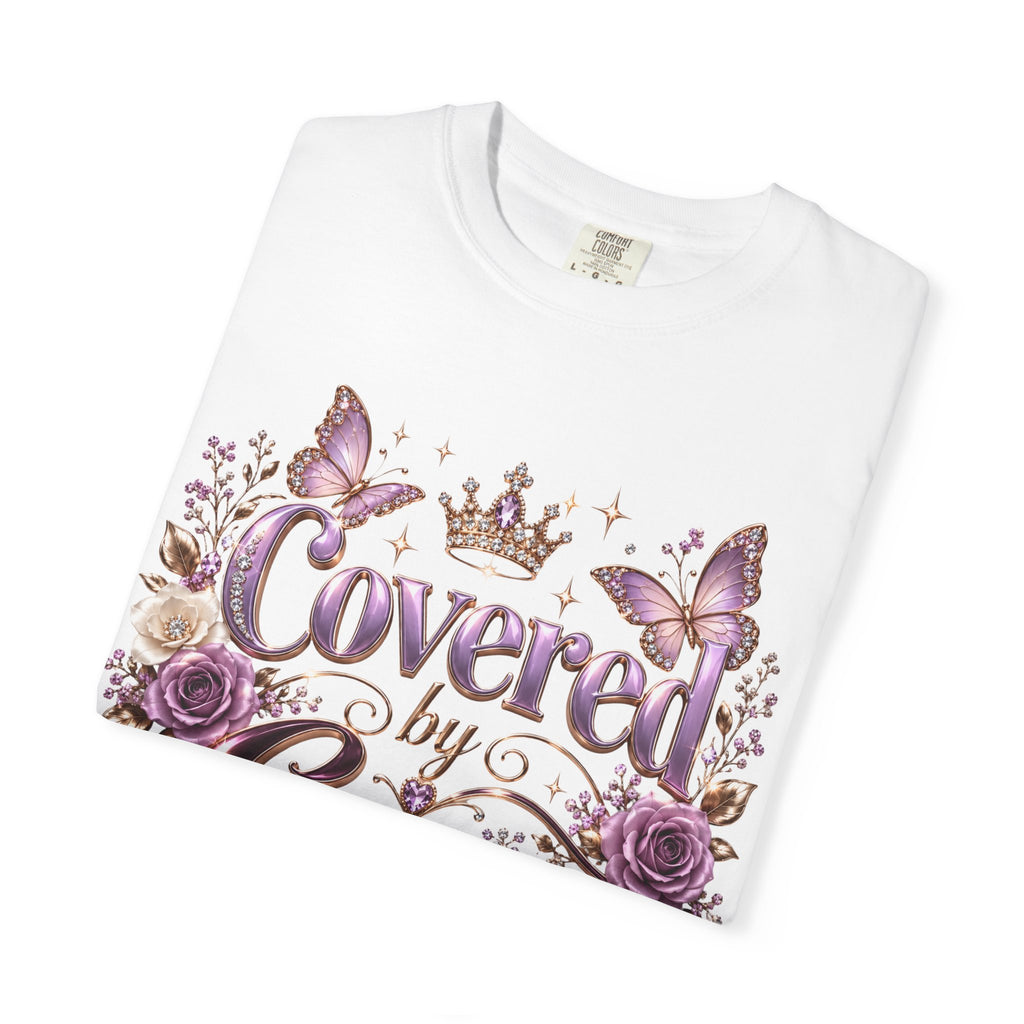 Covered by Grace T-Shirt — Floral Butterfly Christian Faith Tee
