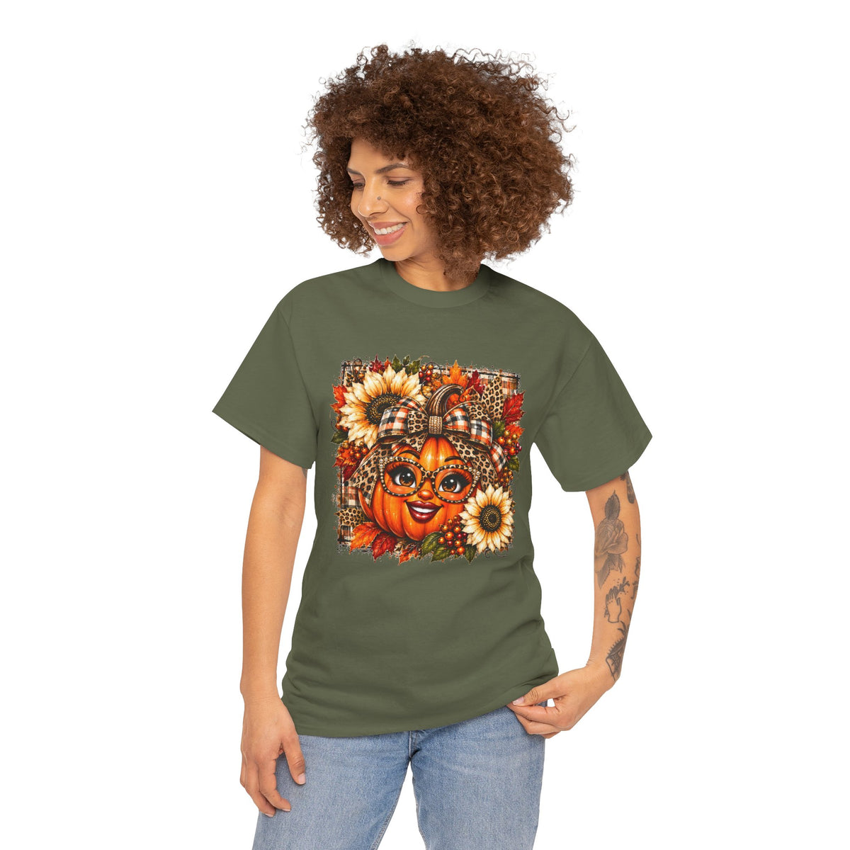 Autumn Pumpkin Face T-Shirt — Cute Fall Sunflower Graphic Tee