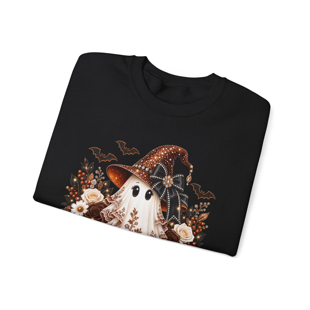Ghost Witch Sweatshirt — Cute Halloween Pumpkin & Bat Crewneck