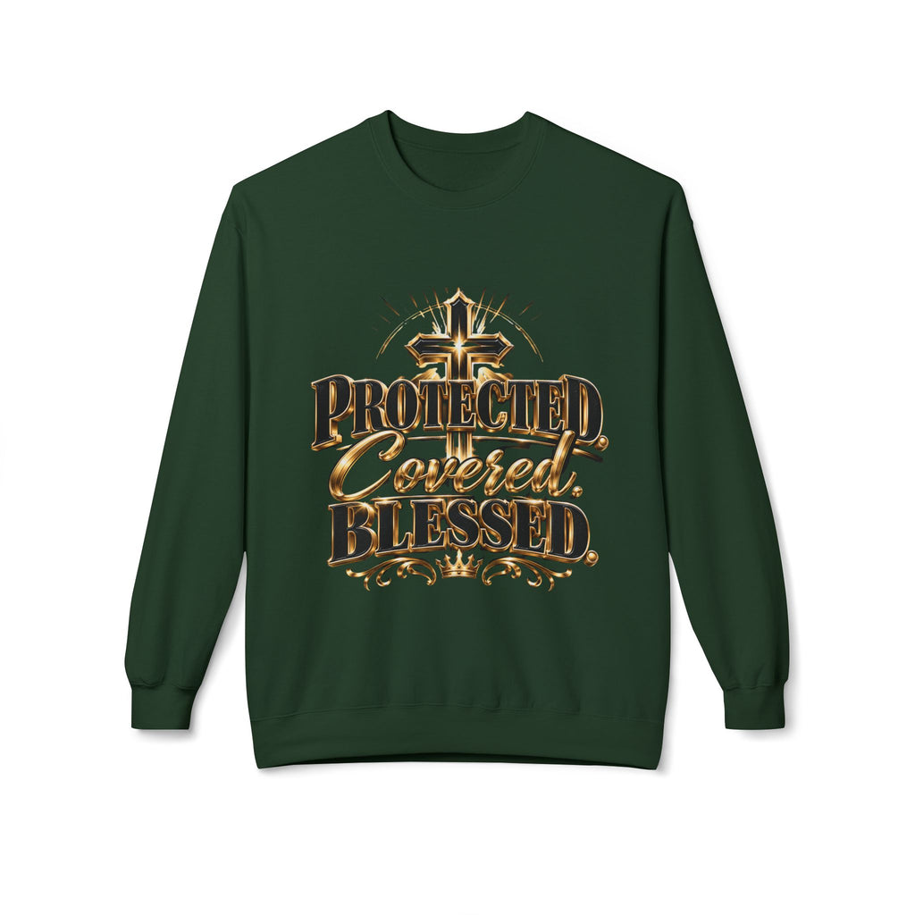 Blessed & Protected Crewneck Sweatshirt — "Protected, Covered, Blessed" Christian Pullover