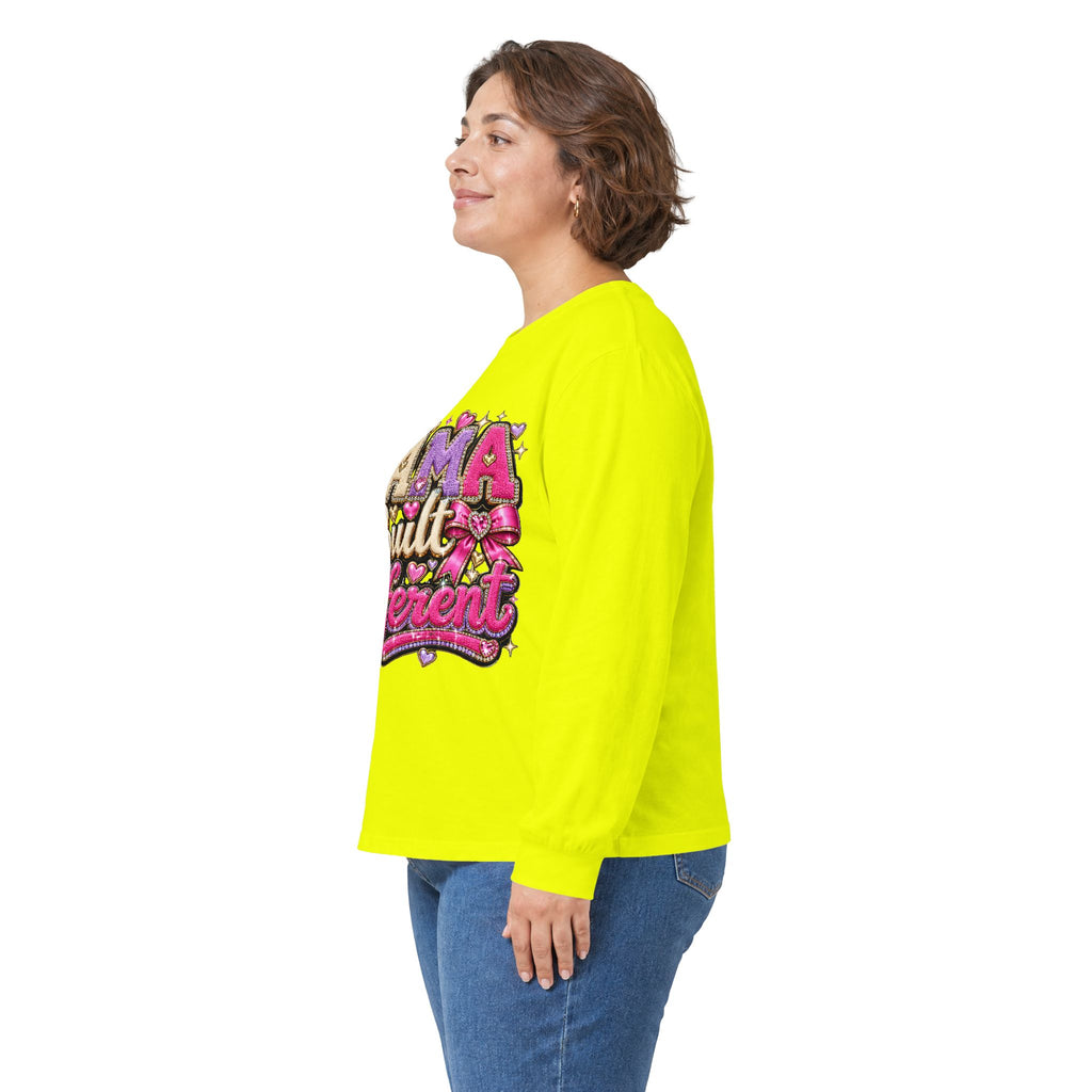 Mama Built Different Long Sleeve Tee — Pink Crowned Mom Graphic Shirt