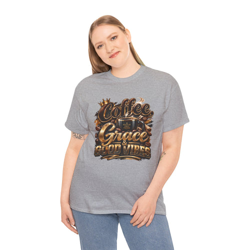Coffee Grace & Good Vibes T-Shirt — Inspirational Christian Coffee Tee