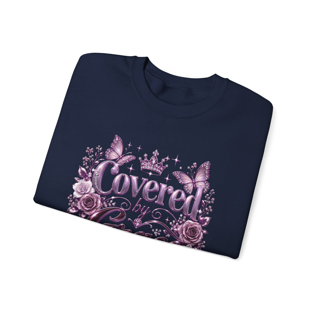 Crewneck Sweatshirt — "Covered by Grace" Floral Christian Pullover