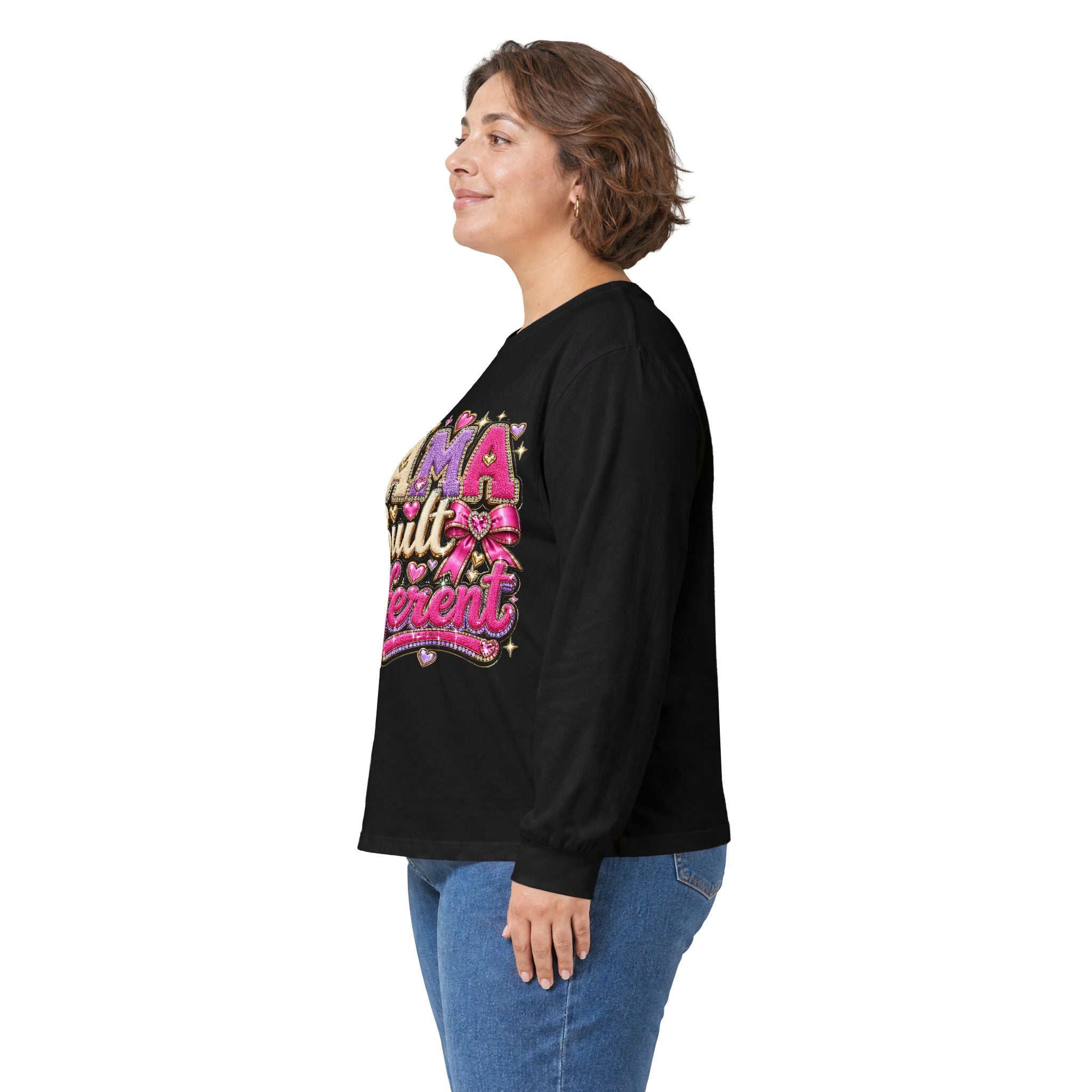 Mama Built Different Long Sleeve Tee — Pink Crowned Mom Graphic Shirt