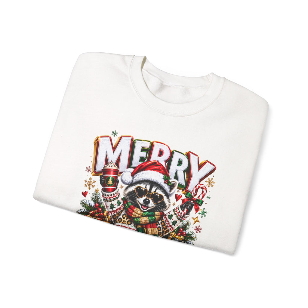 Christmas Raccoon Sweatshirt - "Merry Christmas" Holiday Crewneck