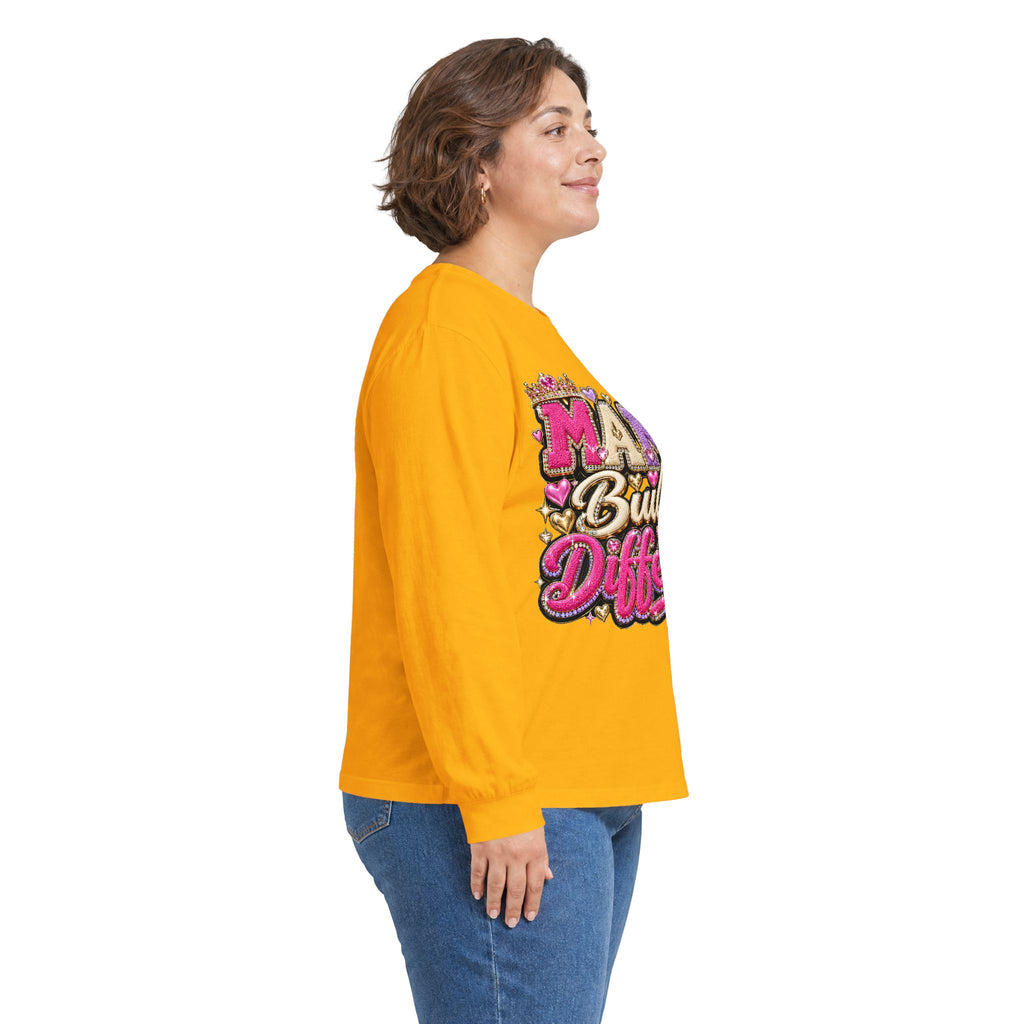 Mama Built Different Long Sleeve Tee — Pink Crowned Mom Graphic Shirt