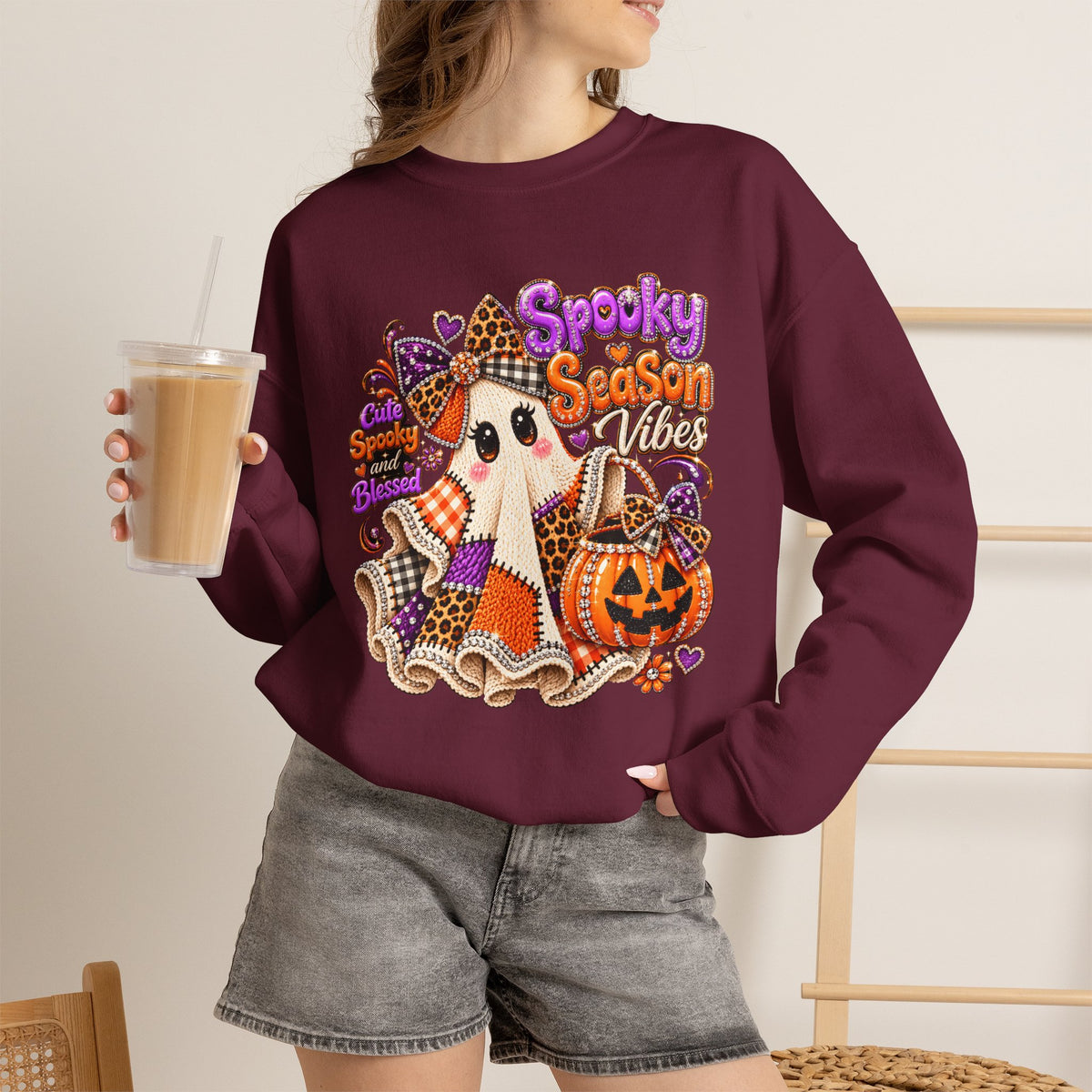 Spooky Season Ghost Sweatshirt – Cute Halloween Pumpkin Crewneck