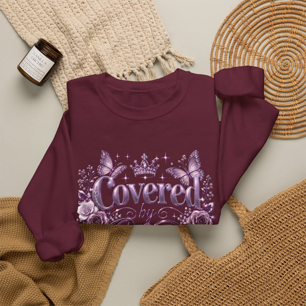 Crewneck Sweatshirt — "Covered by Grace" Floral Christian Pullover