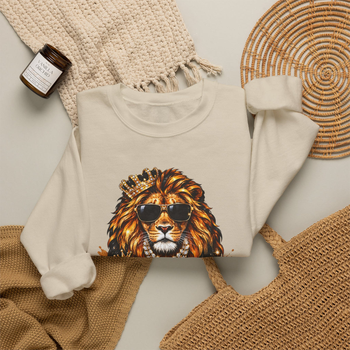 King With a Purpose Lion Sweatshirt — Inspirational Graphic Crewneck