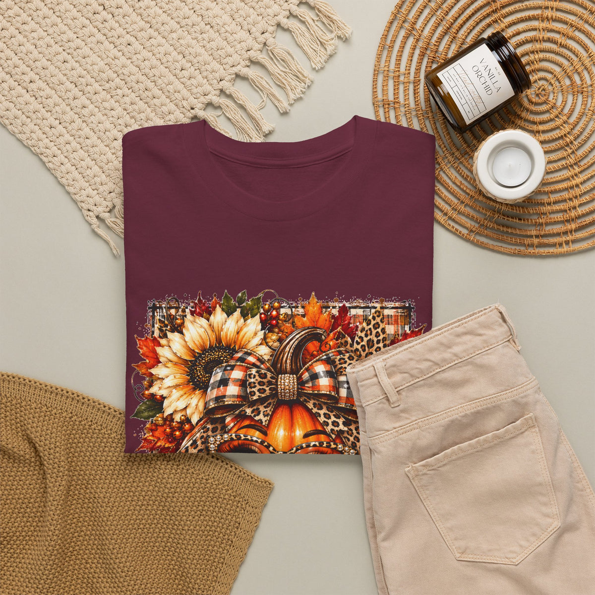 Autumn Pumpkin Face T-Shirt — Cute Fall Sunflower Graphic Tee